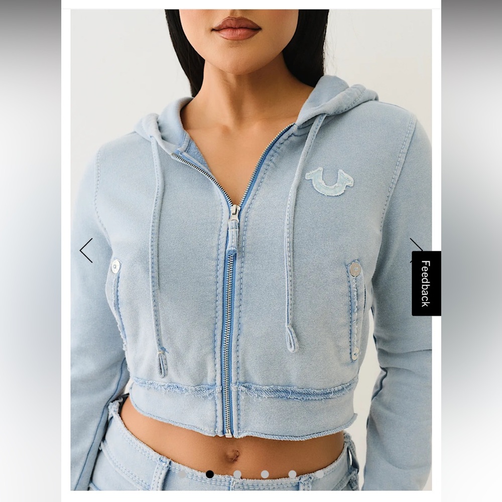 True Religion Light Blue Cropped Hoodie